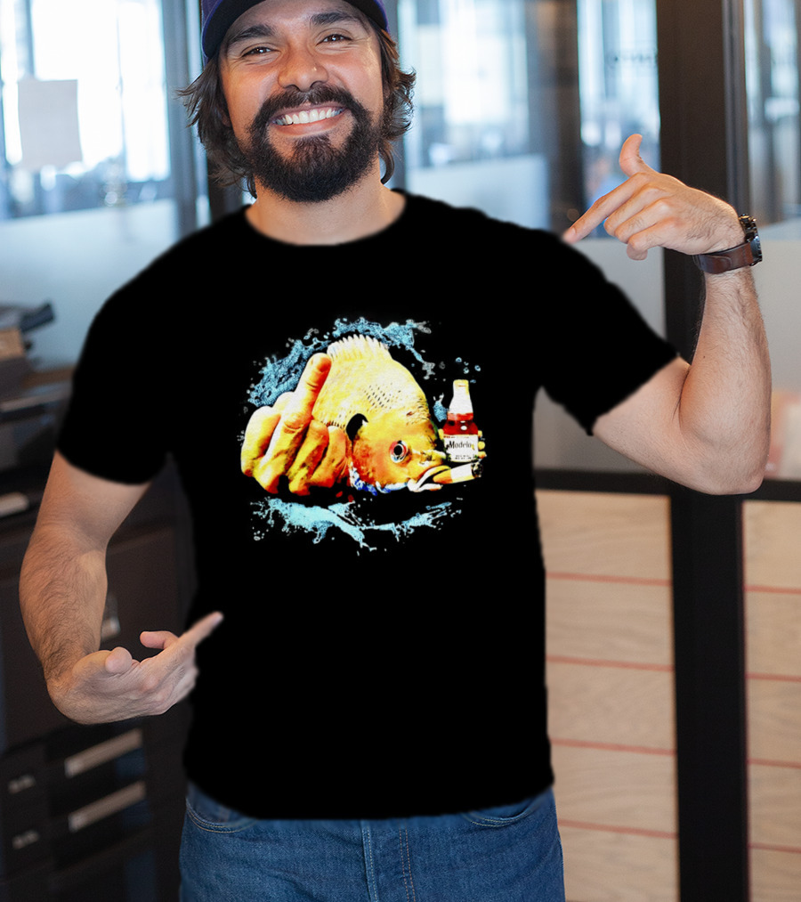 Modelo Beer Fish Smoking Cigarette Middle Finger T-Shirt