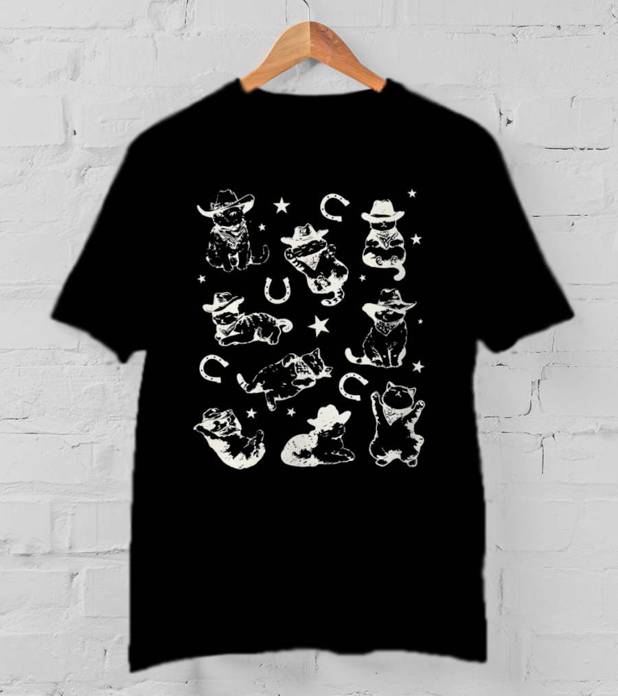 Cowboy Cat Pattern With Hats Stars And Horseshoes T-Shirt