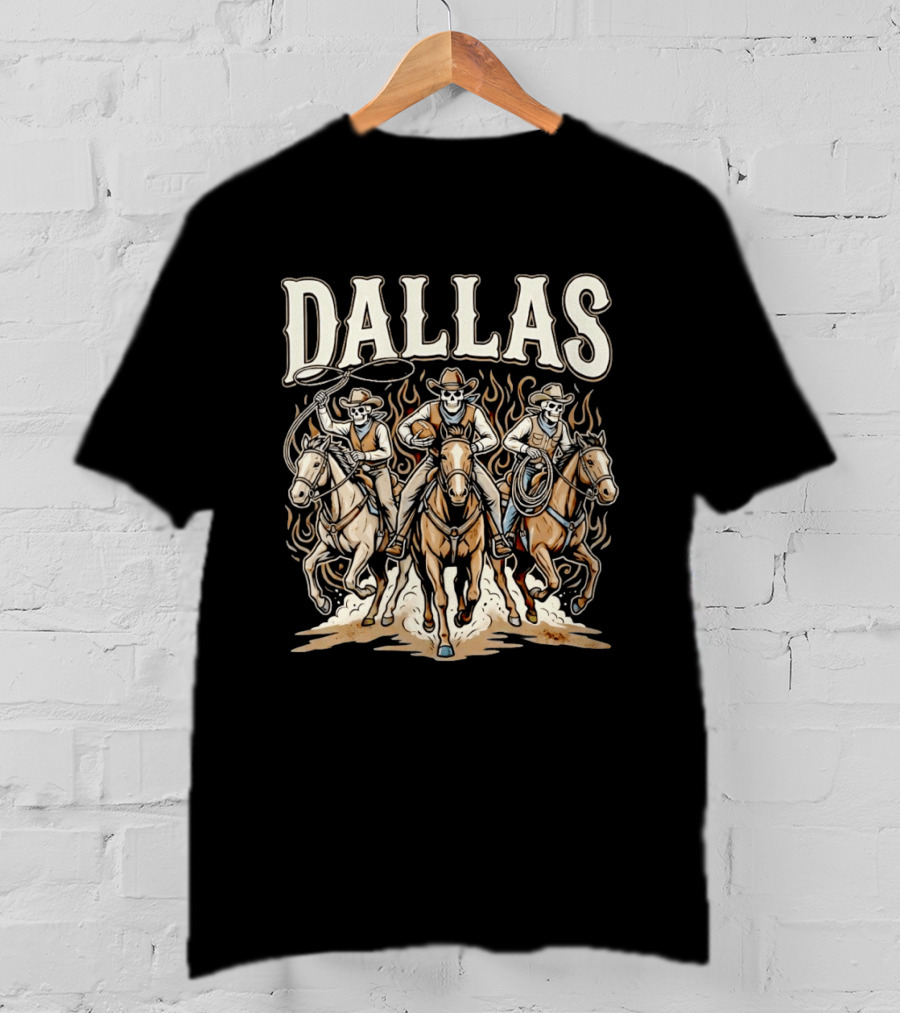 Dallas Cowboys Riding Skeletons Western Football Fans T-Shirt