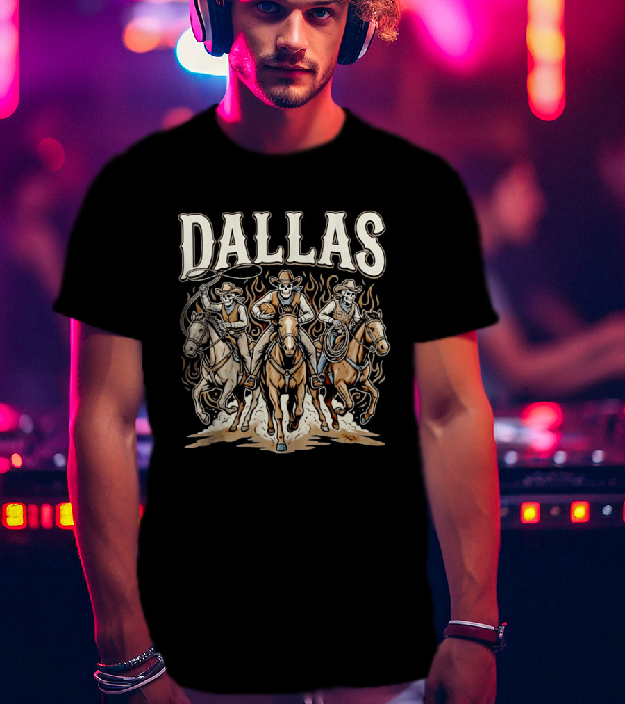 Dallas Cowboys Riding Skeletons Western Football Fans T-Shirt