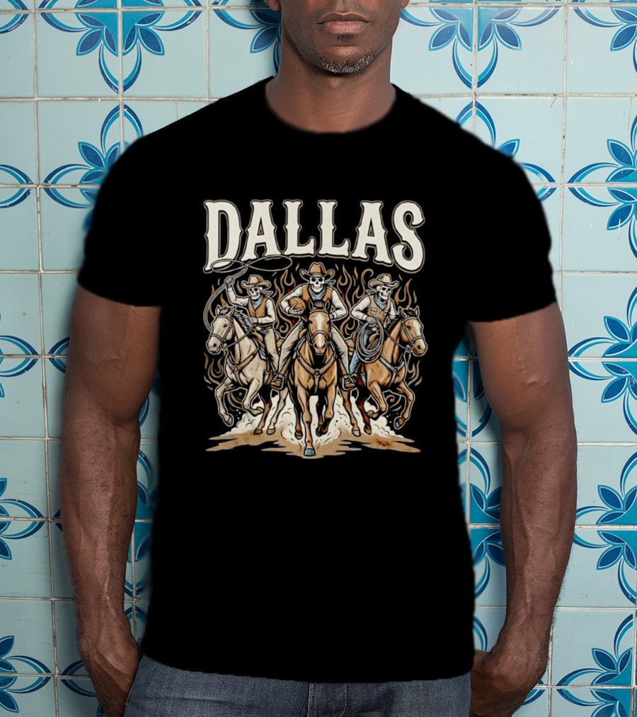 Dallas Cowboys Riding Skeletons Western Football Fans T-Shirt