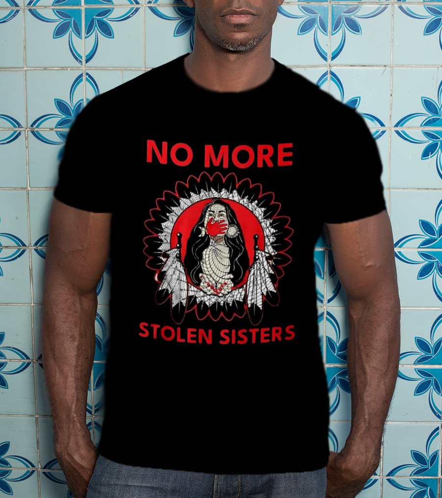 No More Stolen Sisters Awareness Symbol Empowerment Indigenous Rights Red Handprint Feather T-Shirt