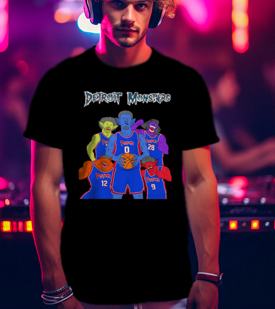 Detroit Pistons Monsters Space Jam Characters Basketball T-Shirt