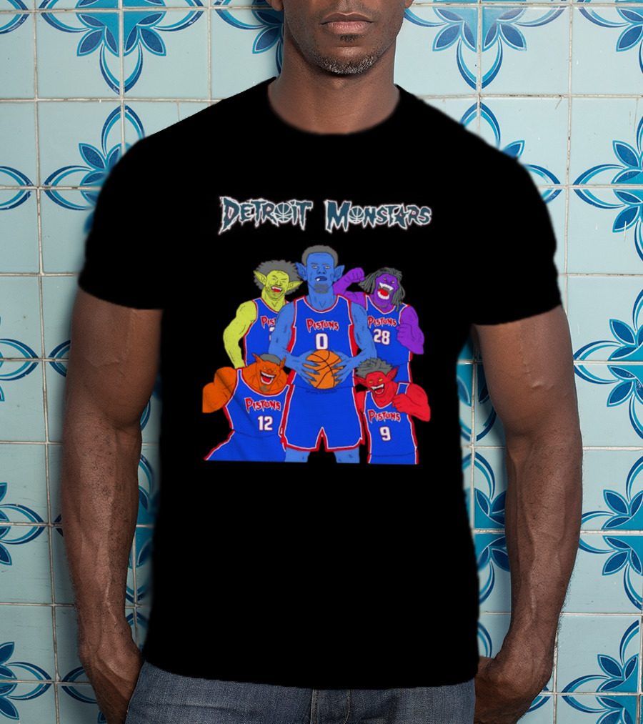Detroit Pistons Monsters Space Jam Characters Basketball T-Shirt