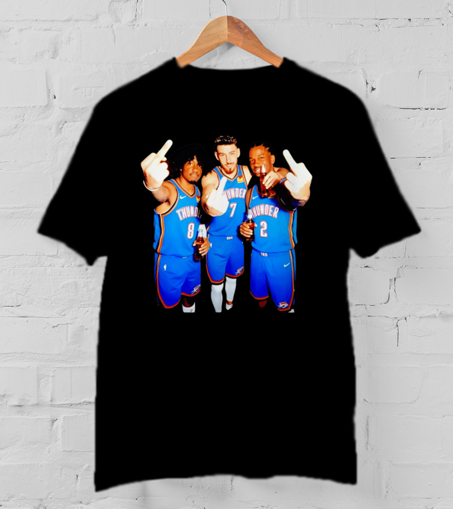 OKC Thunder Basketball Players With Beers And Middle Finger Gesture T-Shirt
