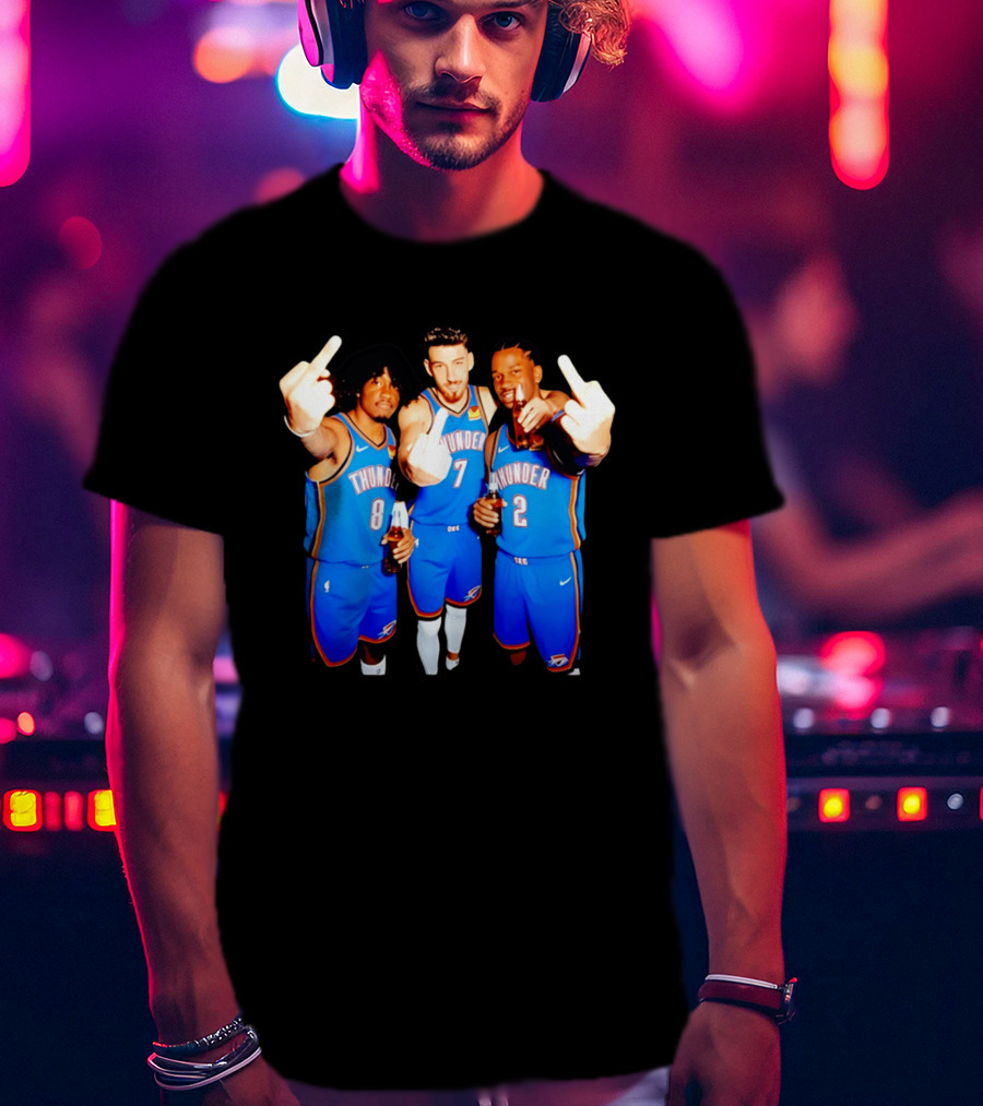 OKC Thunder Basketball Players With Beers And Middle Finger Gesture T-Shirt