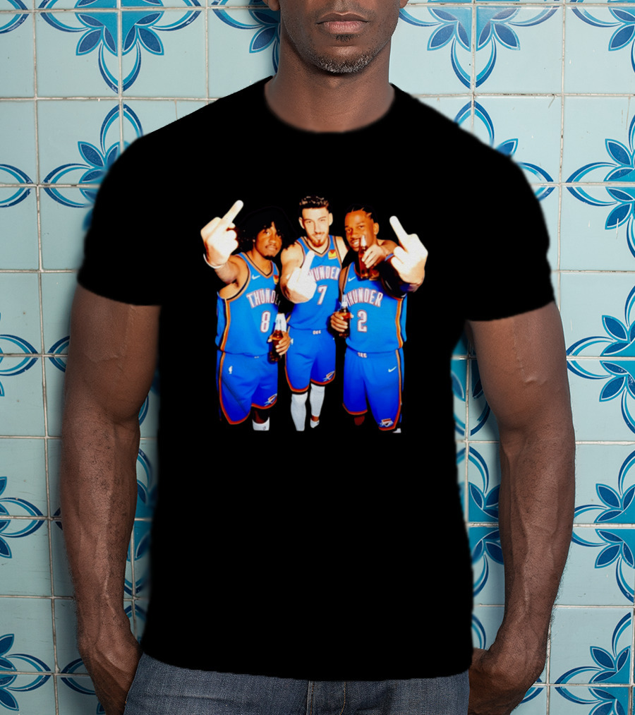 OKC Thunder Basketball Players With Beers And Middle Finger Gesture T-Shirt