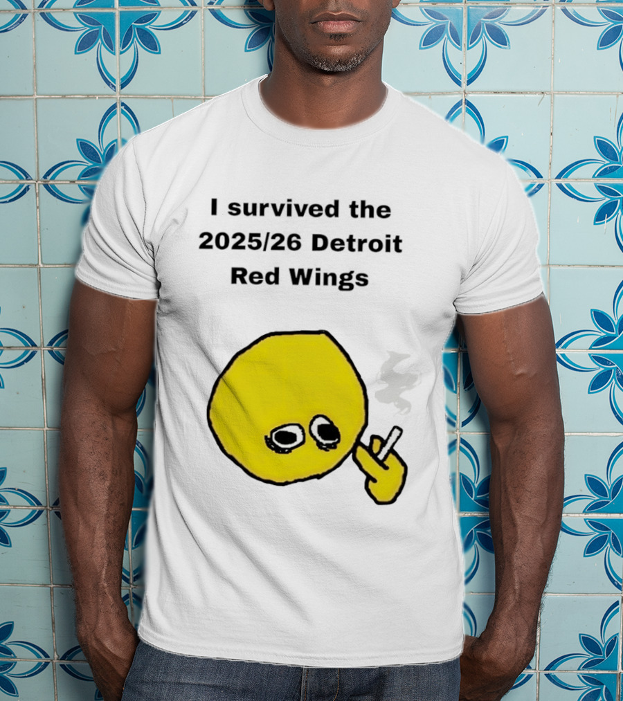 Smoking I Survived The 2025 26 Detroit Red Wings Yellow Face Smoking T-Shirt