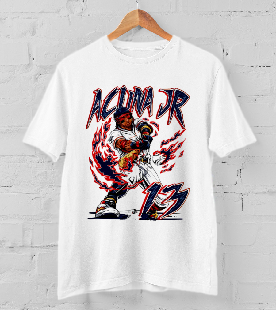 Ronald Acuna Jr Atlanta Braves 13 Hand Drawn Baseball T-Shirt