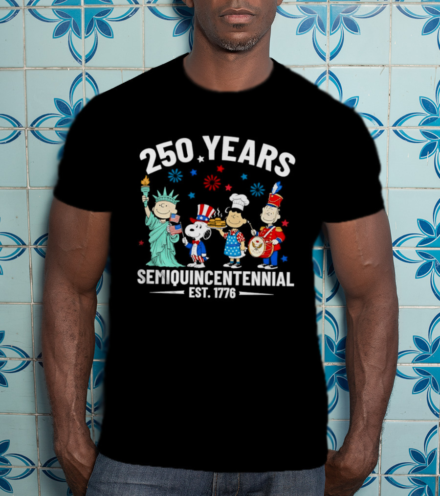 Peanuts Characters Celebrating 250 Years American Semiquincentennial Est 1776 T-Shirt