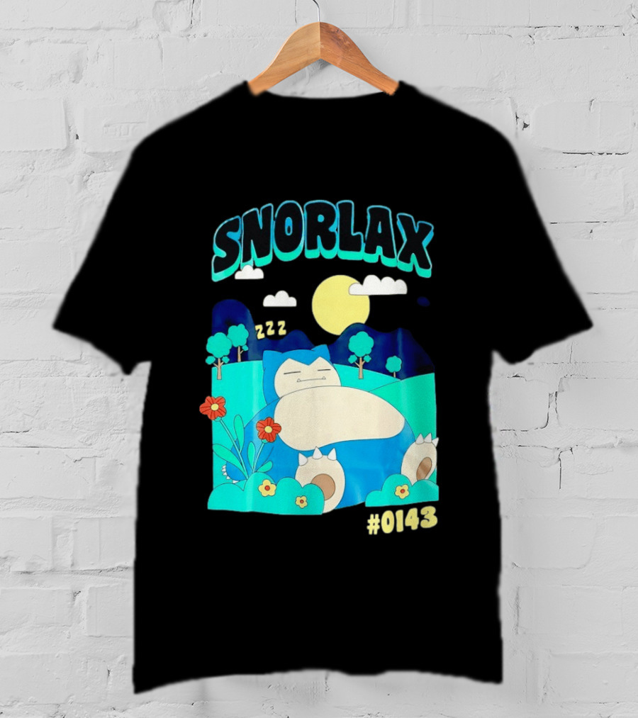 SNORLAX Sleeping Zzz #0143 With Sun And Flowers In Nature Scene T-Shirt