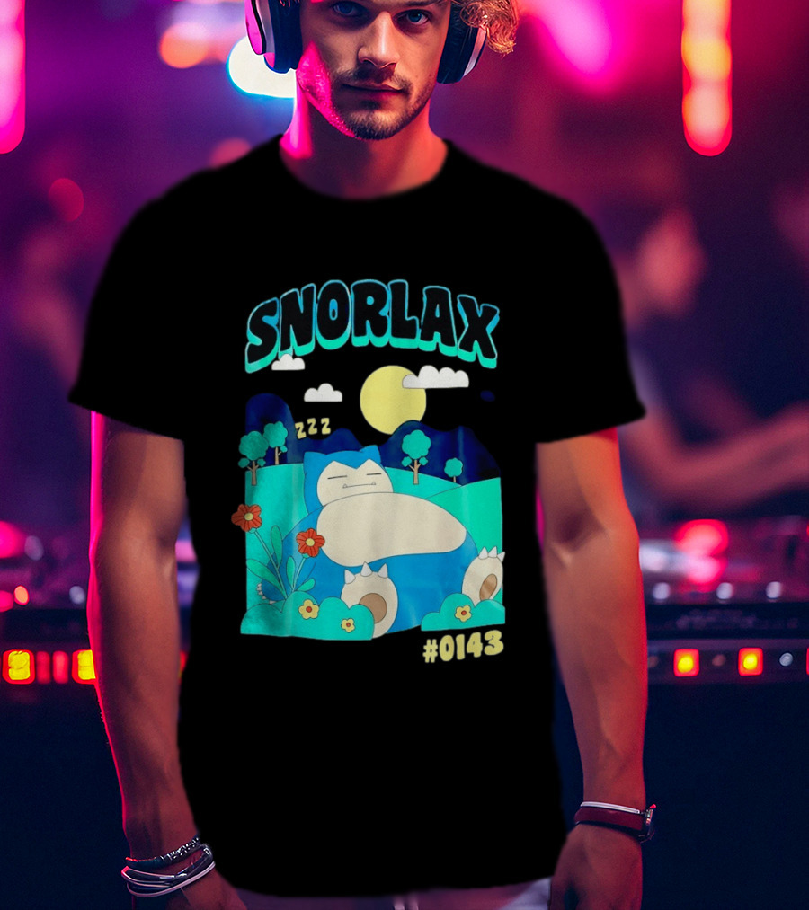 SNORLAX Sleeping Zzz #0143 With Sun And Flowers In Nature Scene T-Shirt