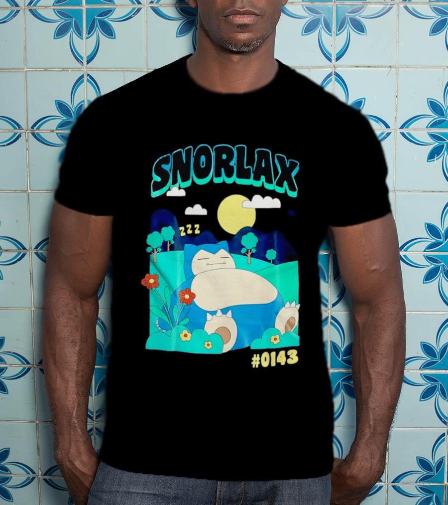SNORLAX Sleeping Zzz #0143 With Sun And Flowers In Nature Scene T-Shirt
