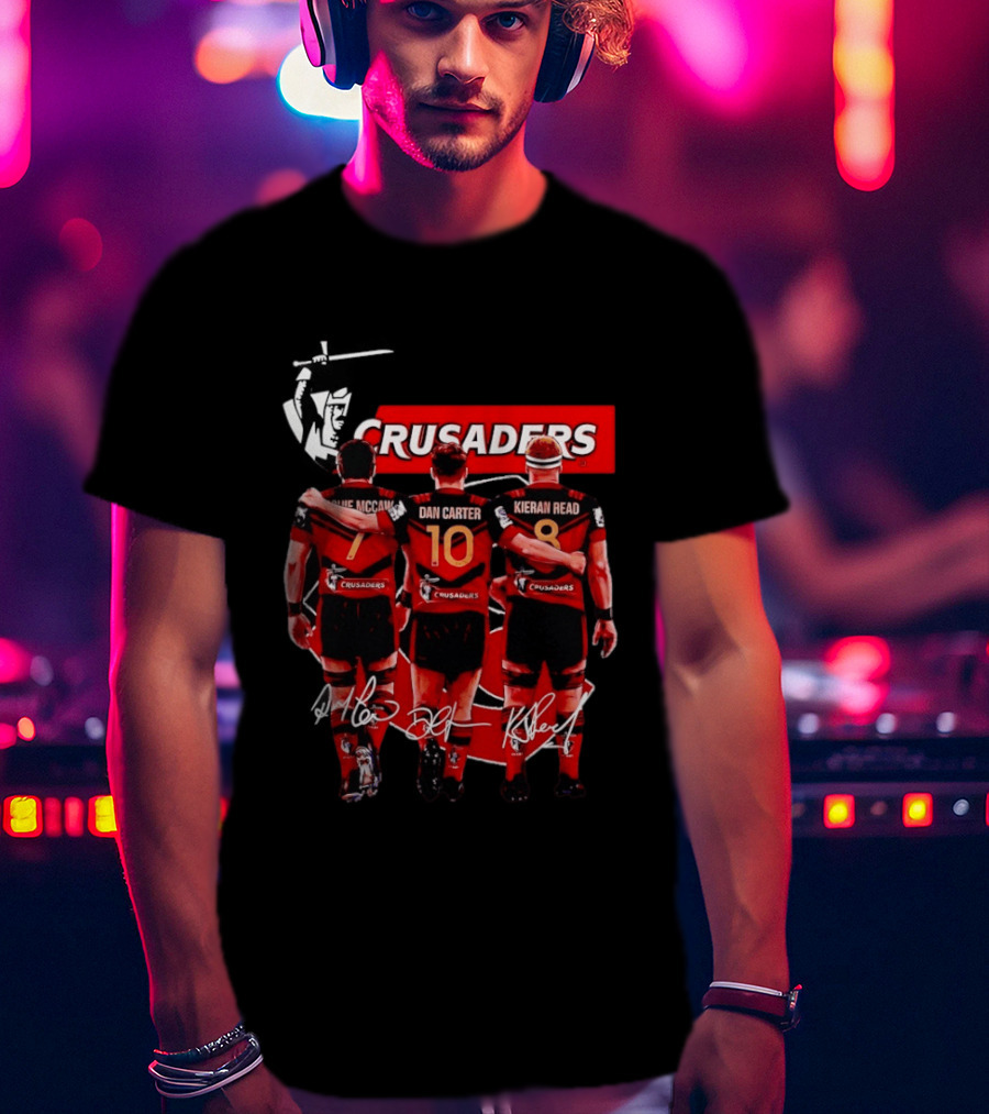 Crusaders Dan Carter Richie McCaw Kieran Read Signatures Rugby Legends Trio T-Shirt