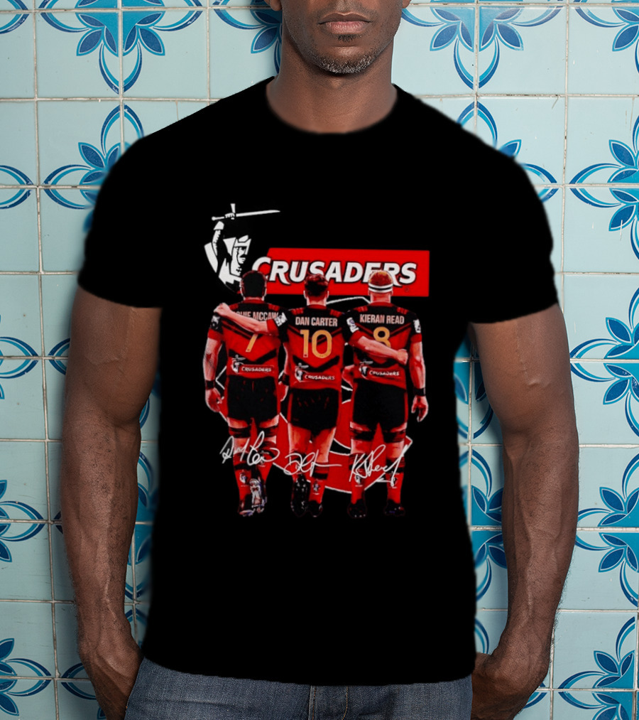 Crusaders Dan Carter Richie McCaw Kieran Read Signatures Rugby Legends Trio T-Shirt