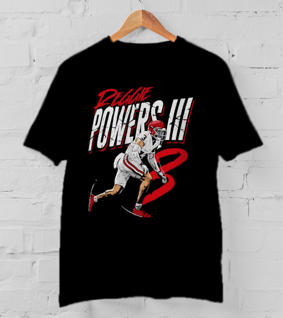 Reggie Powers III Football Athlete Red And White Action T-Shirt