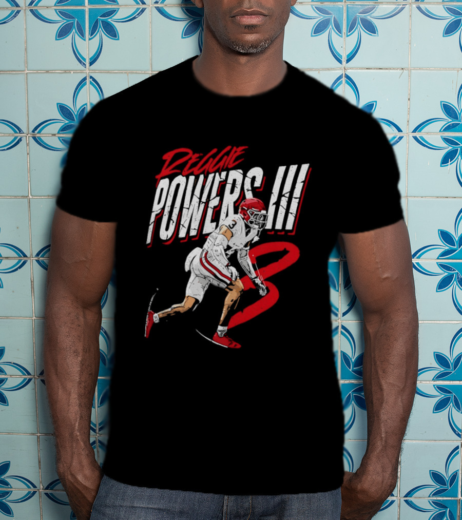 Reggie Powers III Football Athlete Red And White Action T-Shirt