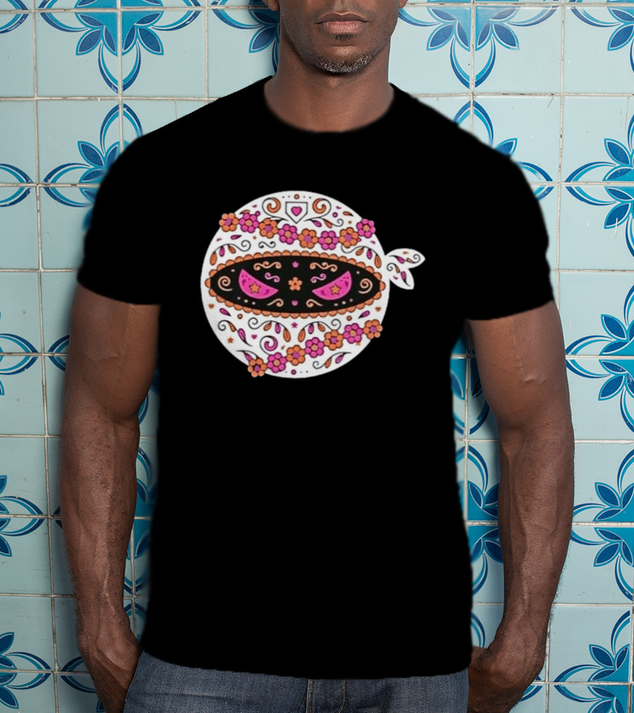 Dia De Los Muertos San Diego Padres Pitching Ninja Baseball Skull Floral T-Shirt
