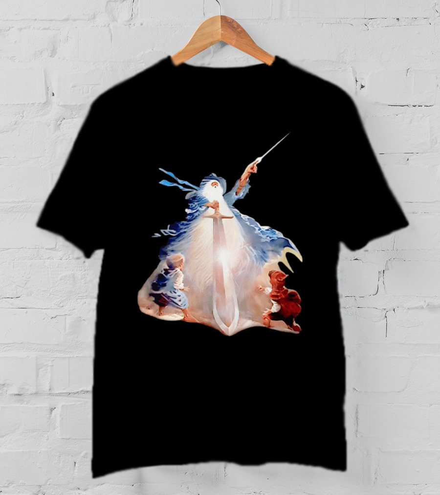 The Lord Of The Rings Gandalf And Hobbits Magic Sword Fantasy Scene T-Shirt