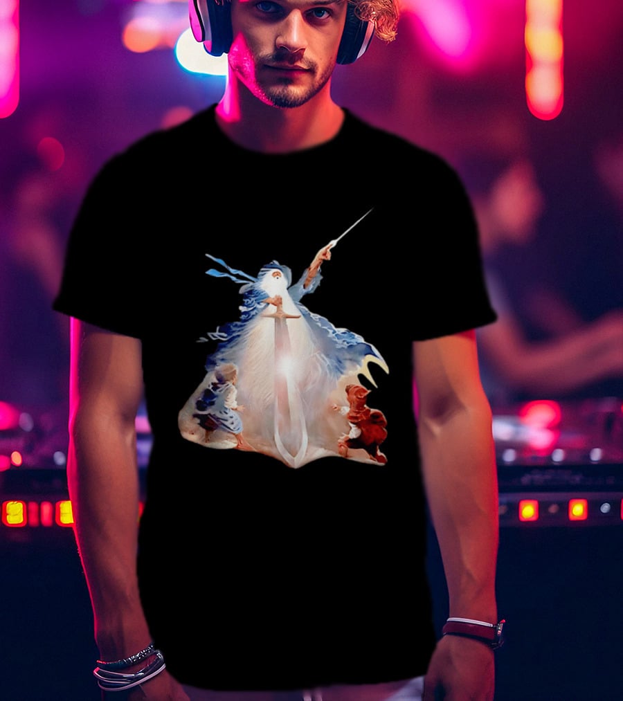 The Lord Of The Rings Gandalf And Hobbits Magic Sword Fantasy Scene T-Shirt