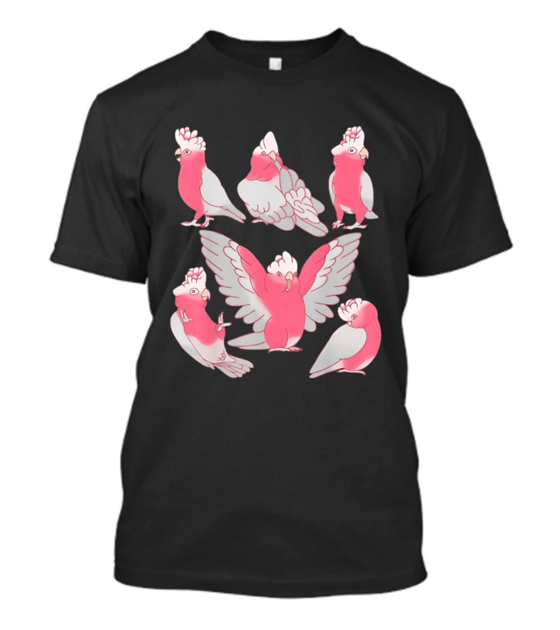 Galah Cockatoo Pink Parrot Birb Cute Cartoon Characters T-Shirt