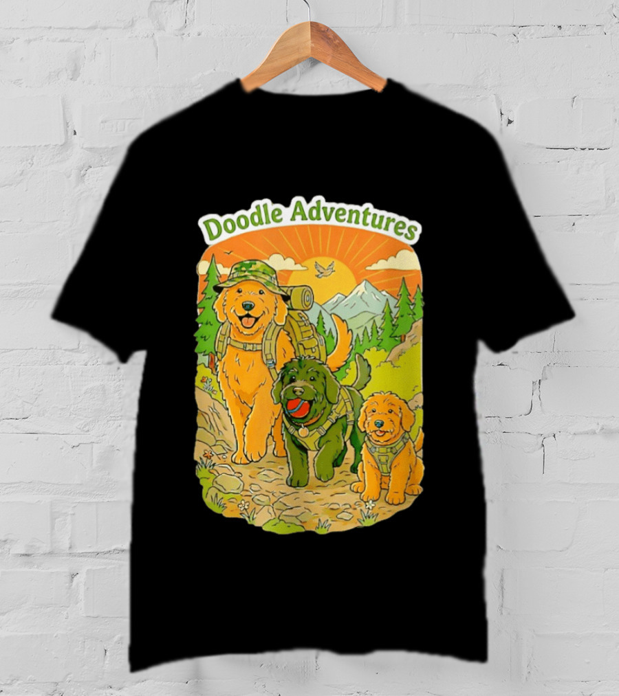 Doodle Adventures Three Dogs Picnic Adventure Sunset T-Shirt