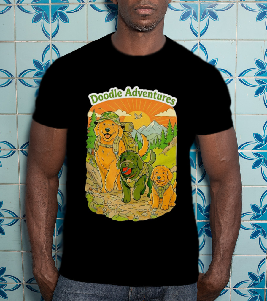 Doodle Adventures Three Dogs Picnic Adventure Sunset T-Shirt