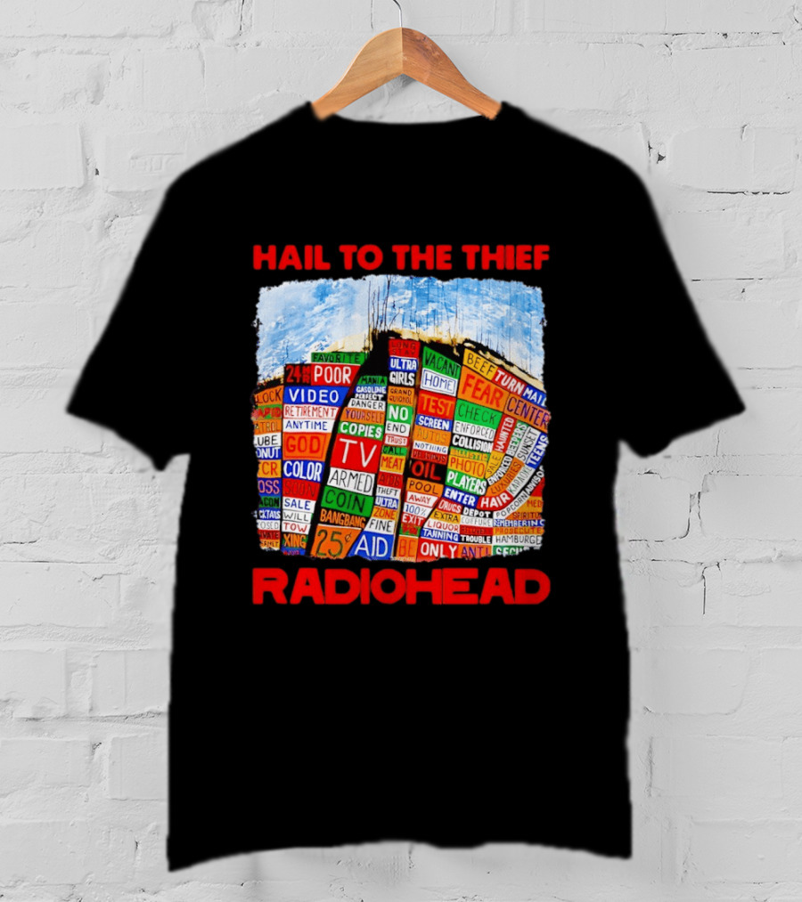 Radiohead Hail To The Thief Album Cover Colorful Text Collage 24HR TV 25 Aid T-Shirt