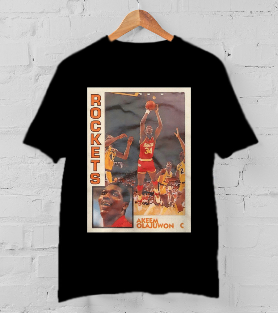 Hakeem Olajuwon Houston Rockets Vintage Basketball Card T-Shirt