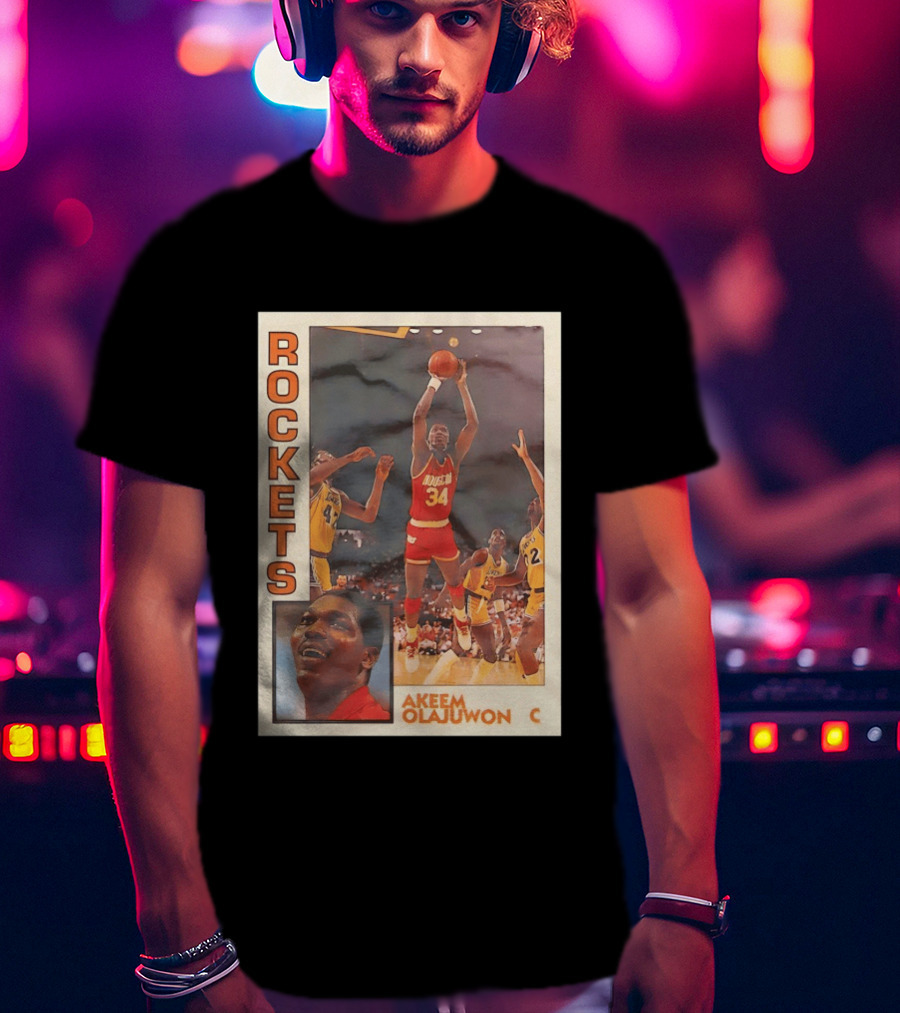 Hakeem Olajuwon Houston Rockets Vintage Basketball Card T-Shirt