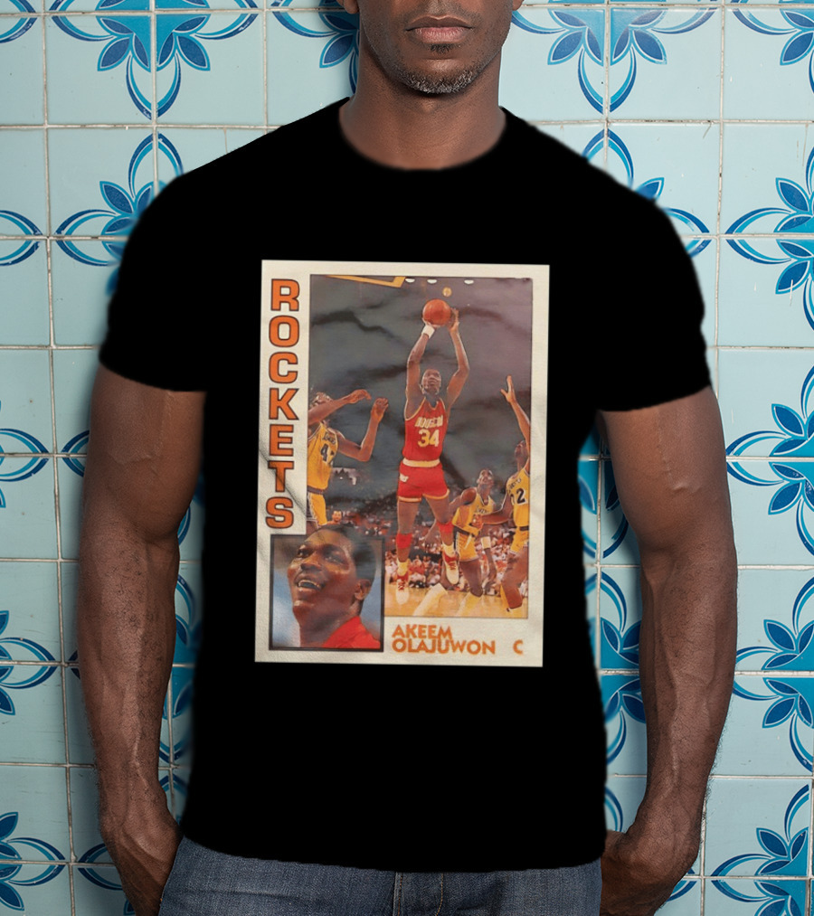 Hakeem Olajuwon Houston Rockets Vintage Basketball Card T-Shirt