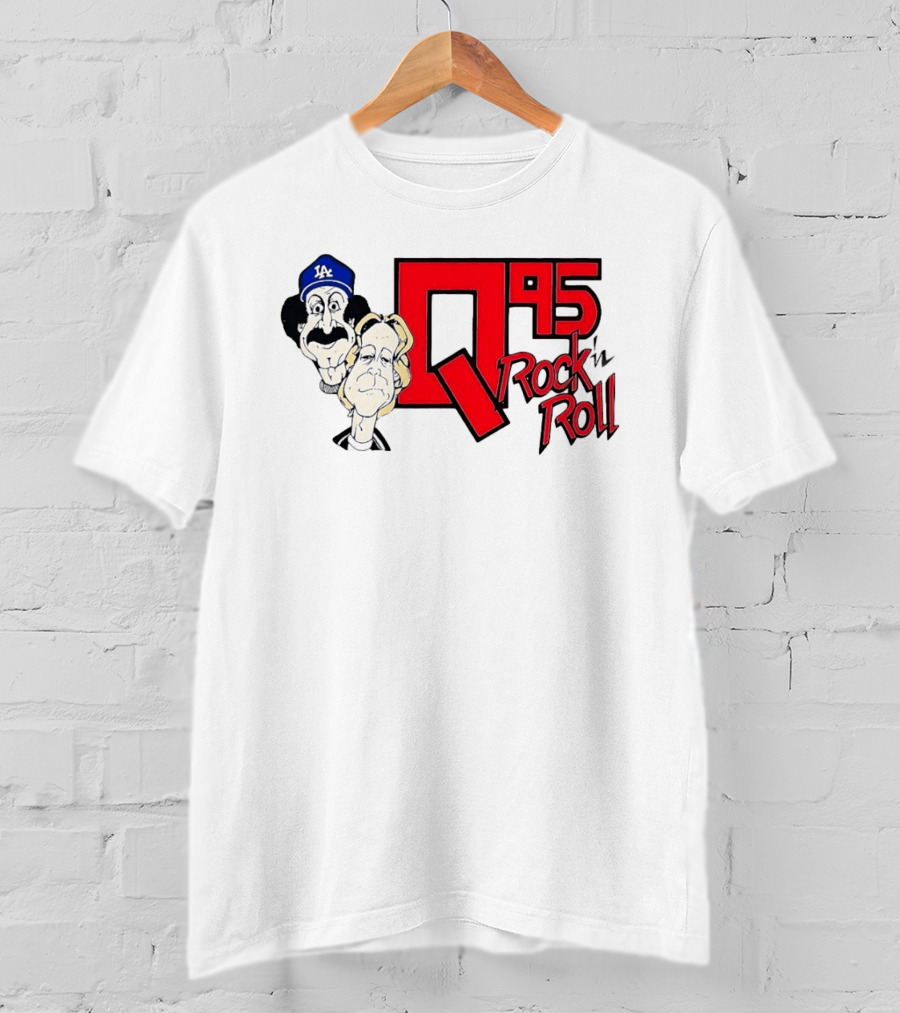 Q95 Rock 'n Roll Characters Wearing LA Dodgers Hat T-Shirt