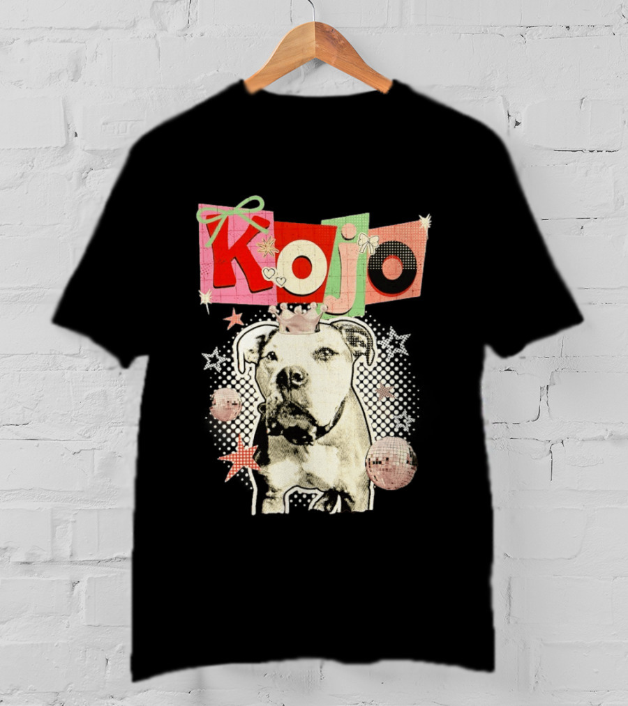 Kojo Dog Crown Retro Style Collage With Hearts And Stars T-Shirt