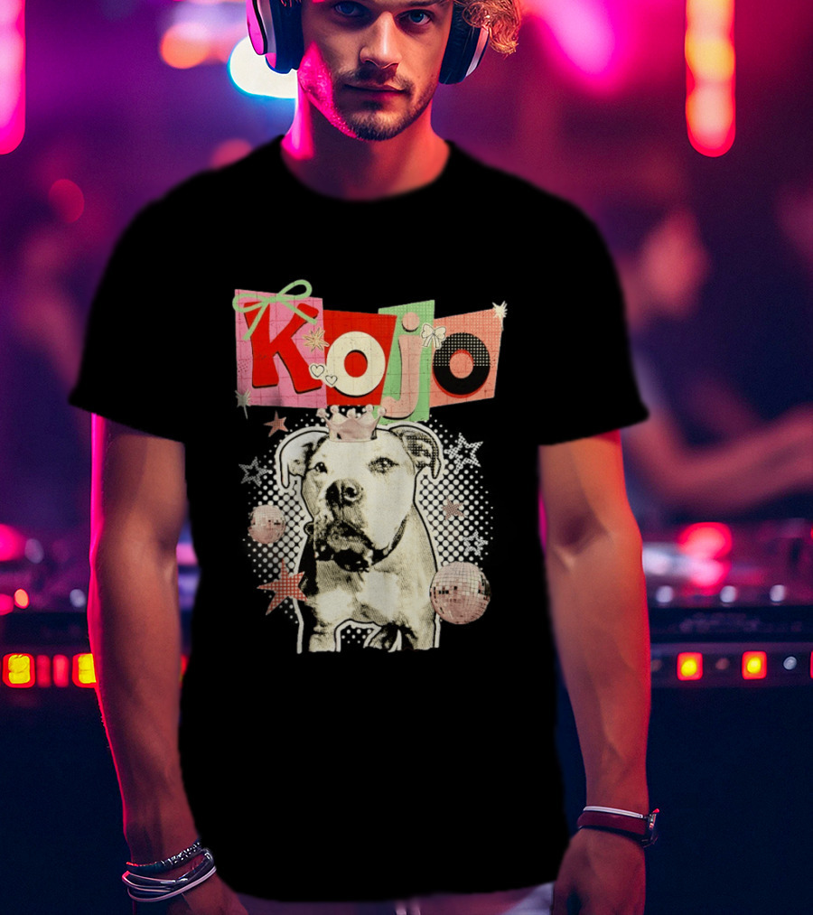 Kojo Dog Crown Retro Style Collage With Hearts And Stars T-Shirt