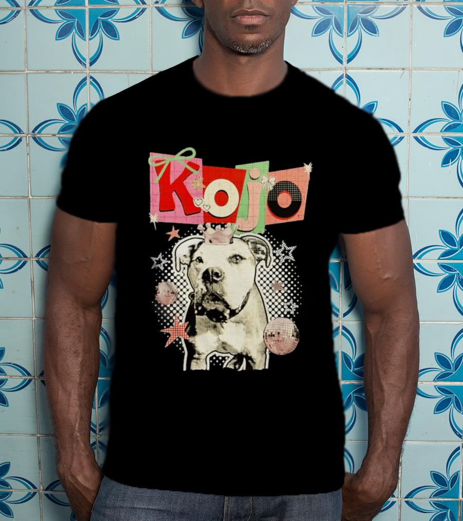 Kojo Dog Crown Retro Style Collage With Hearts And Stars T-Shirt