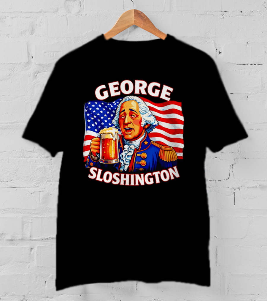George Sloshington Patriotic Beer With American Flag T-Shirt