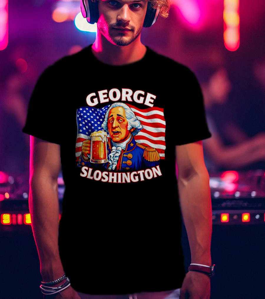 George Sloshington Patriotic Beer With American Flag T-Shirt