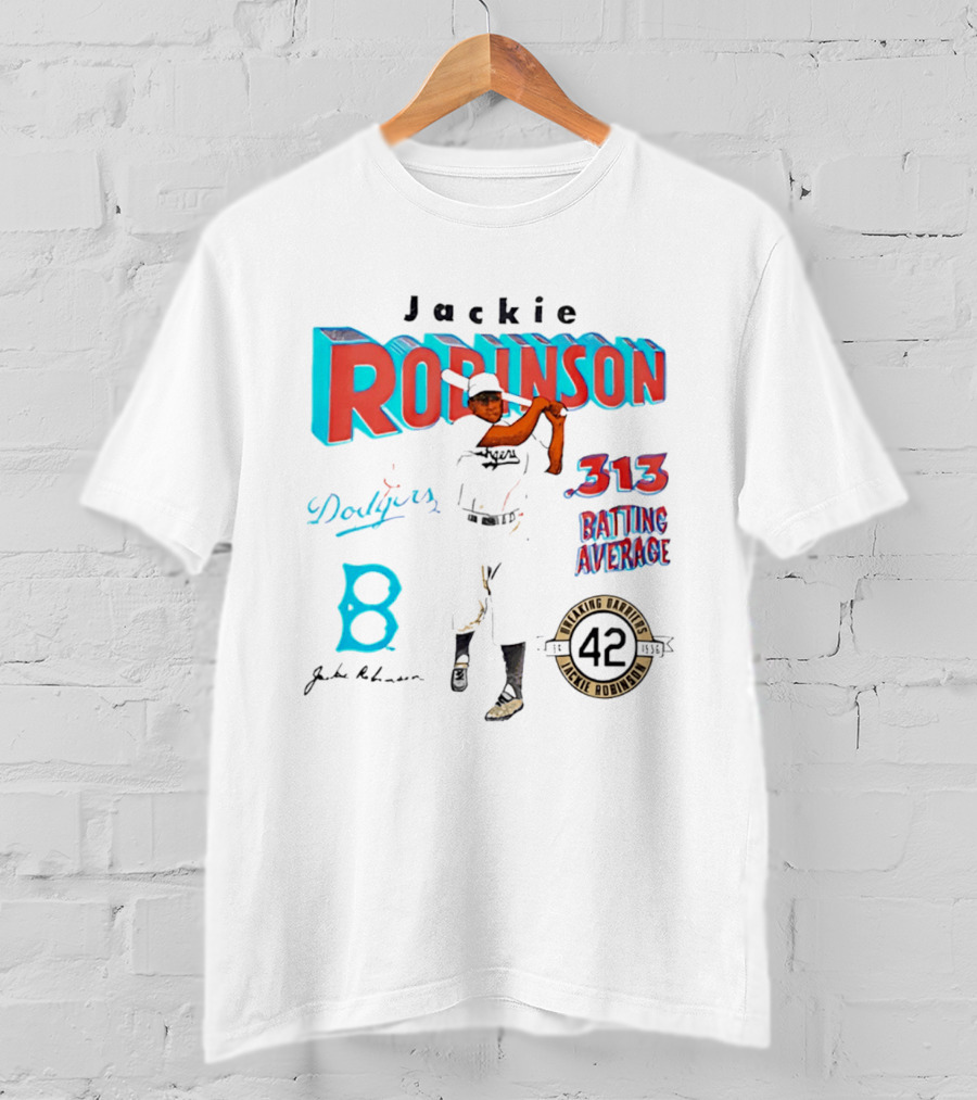 Jackie Robinson Dodgers Breaking Barriers 42 .313 Batting Average T-Shirt