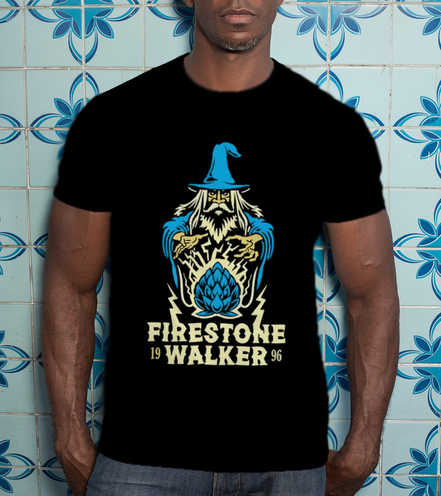 Firestone Walker 1996 Wizard Hat And Bearded Figure With Lightning Bolts T-Shirt