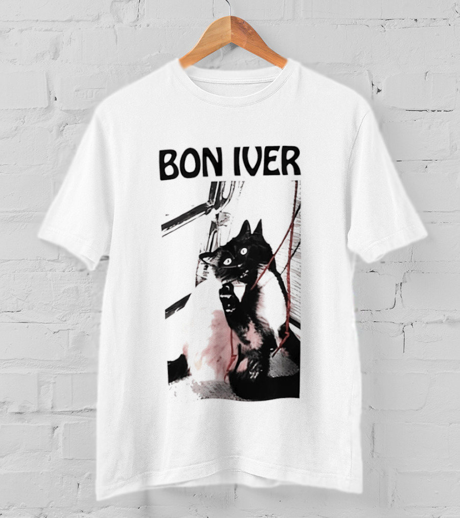 Bon Iver Cat With Guitar Image T-Shirt