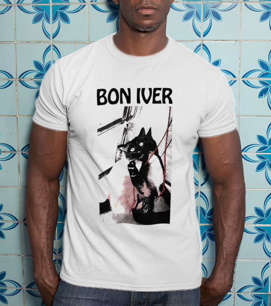 Bon Iver Cat With Guitar Image T-Shirt