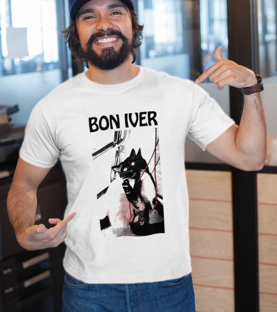 Bon Iver Cat With Guitar Image T-Shirt