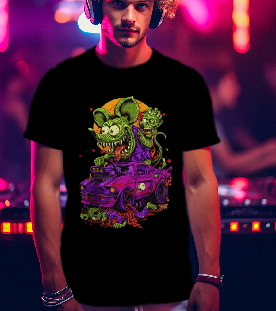 Rat Fink Vs Zombies Classic Monster Car Battle Vintage Horror T-Shirt