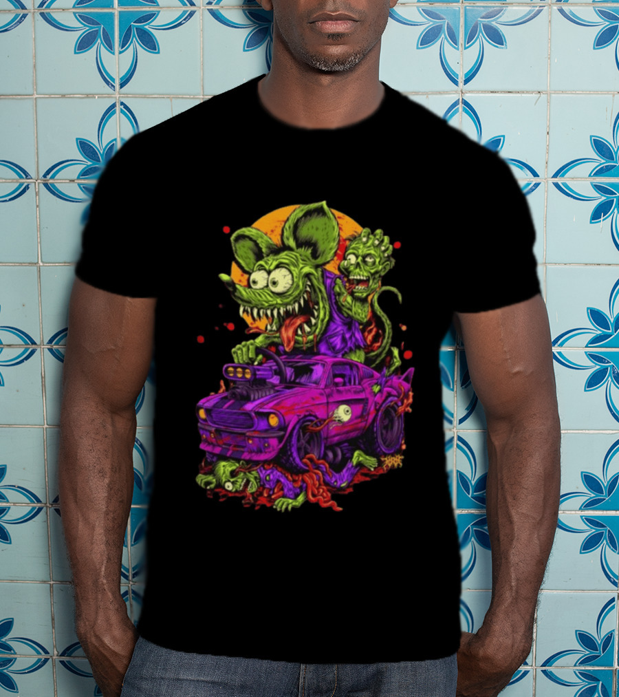 Rat Fink Vs Zombies Classic Monster Car Battle Vintage Horror T-Shirt