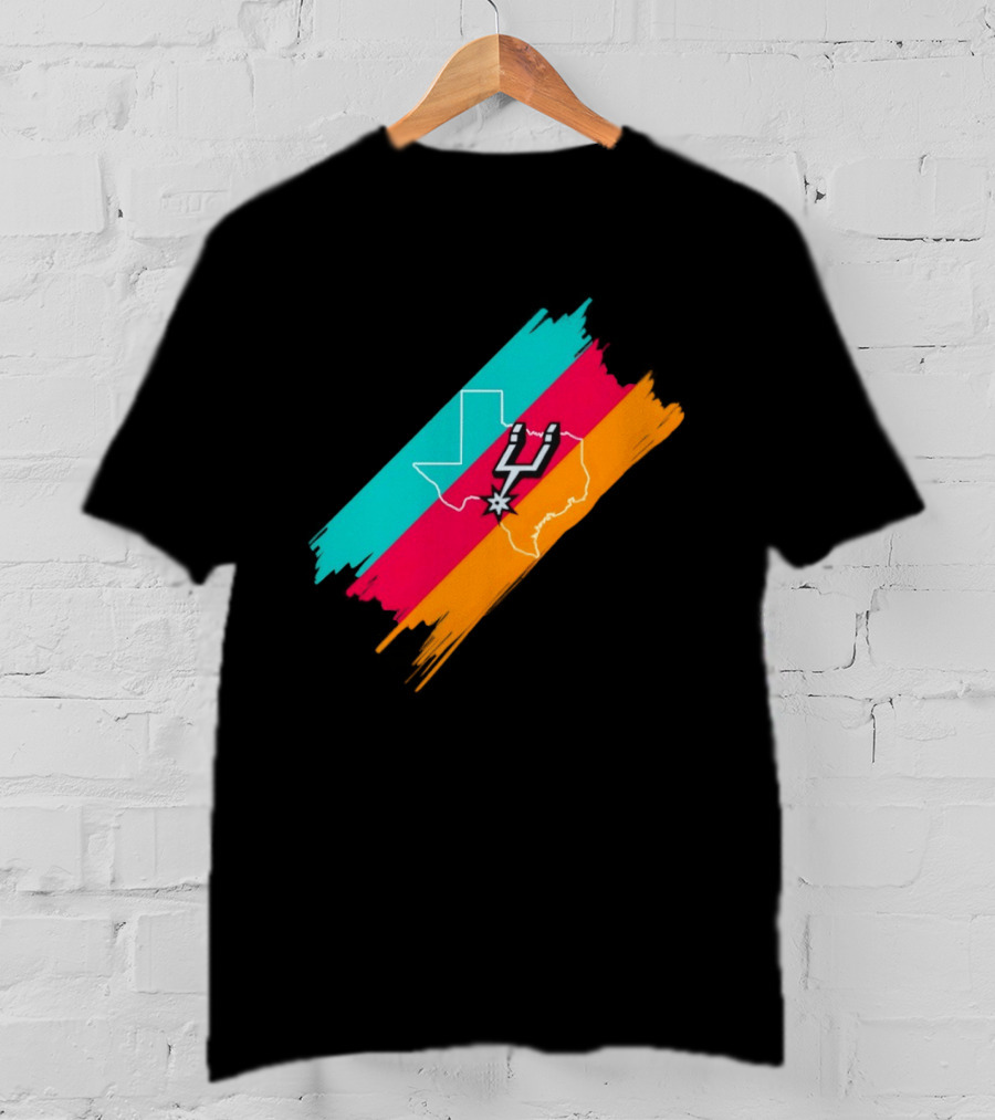 San Antonio Spurs Texas Map Neon Colors 2026 NBA Basketball T-Shirt