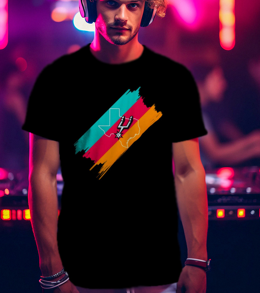 San Antonio Spurs Texas Map Neon Colors 2026 NBA Basketball T-Shirt