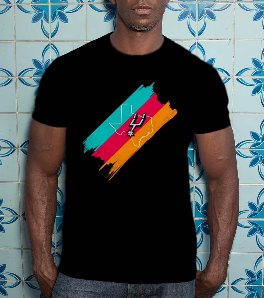 San Antonio Spurs Texas Map Neon Colors 2026 NBA Basketball T-Shirt