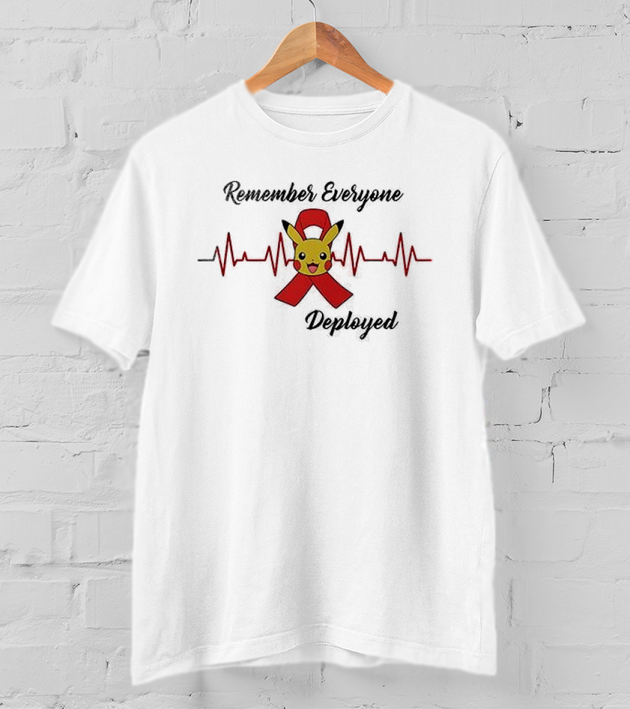Pikachu Remember Everyone Deployed Support Ribbon Red T-Shirt