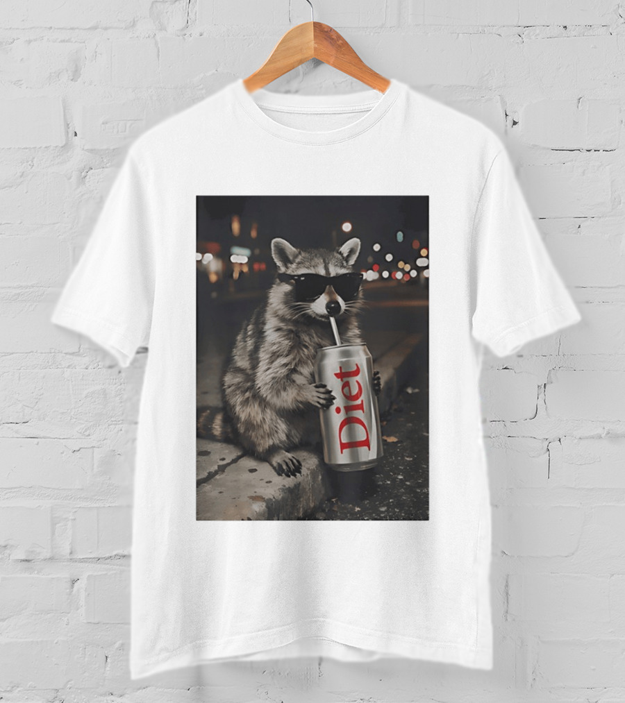 Raccoons Diet Soda Gen Z Dank Meme Raccoon With Sunglasses And Soda Can T-Shirt