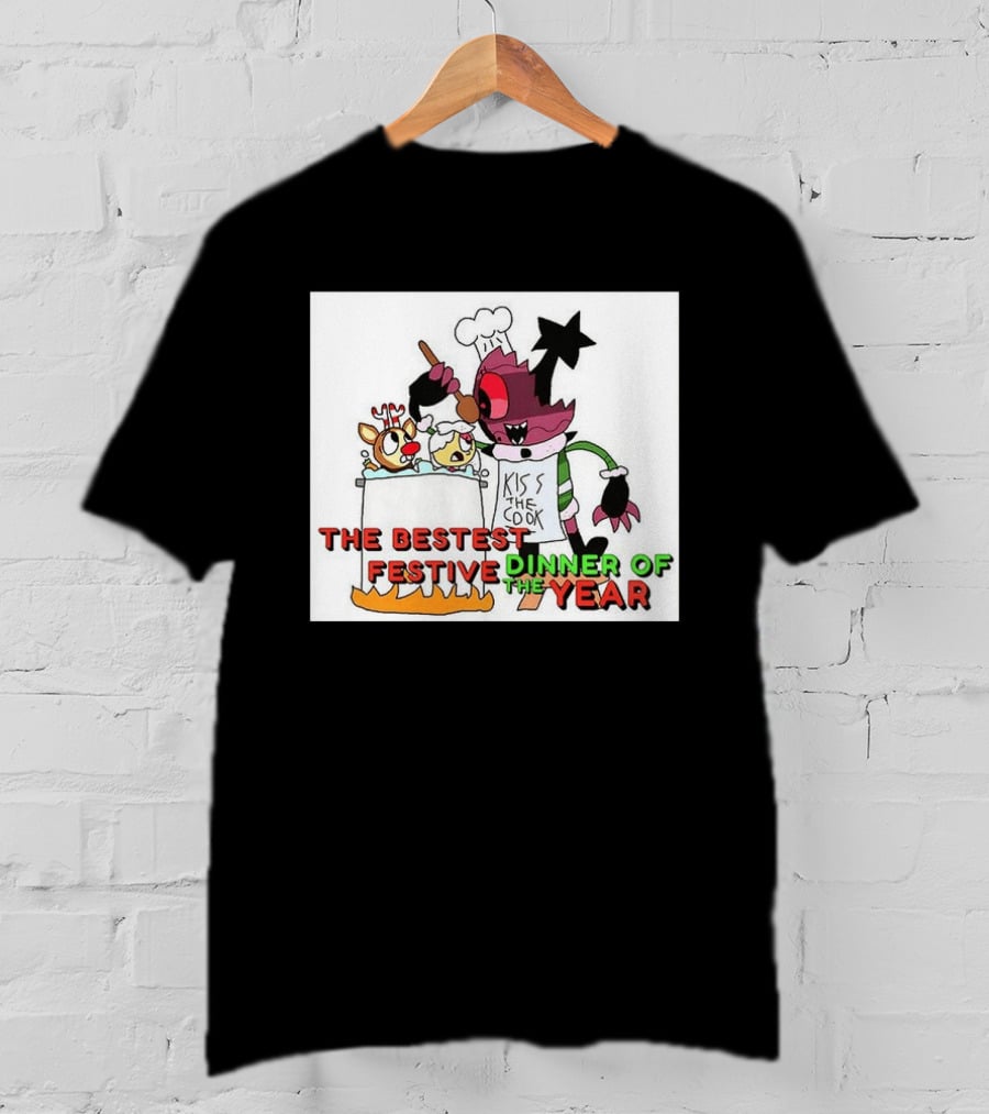 The Bestest Festive Dinner Of The Year Kiss The Cook Chef Monster Reindeer Cooking T-Shirt